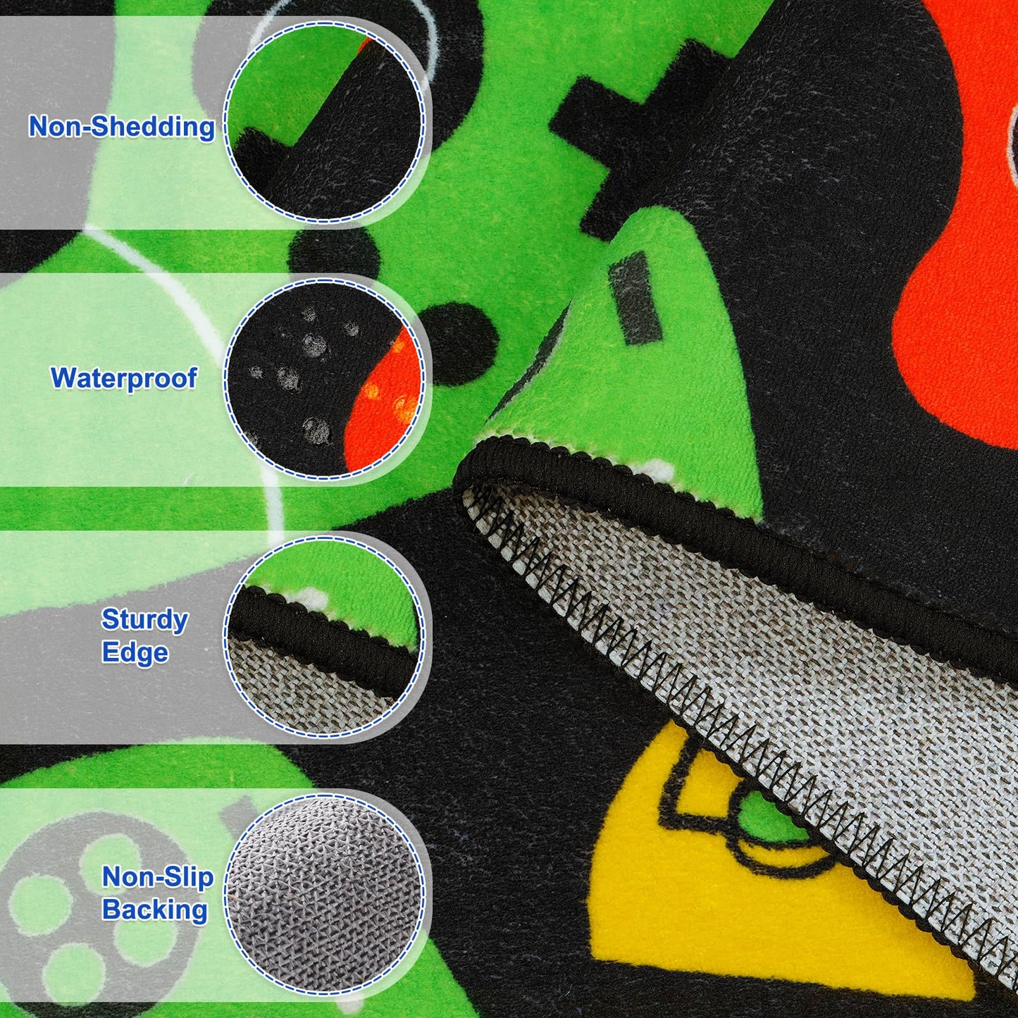 STARUIA Gamer Area Rug for Boys Room, 5x7 Washable Kids Rug for Boy Bedroom, Soft Black Cool Teens Video Games Console Carpet Kids Room Rugs for Game Room Playroom Living Room