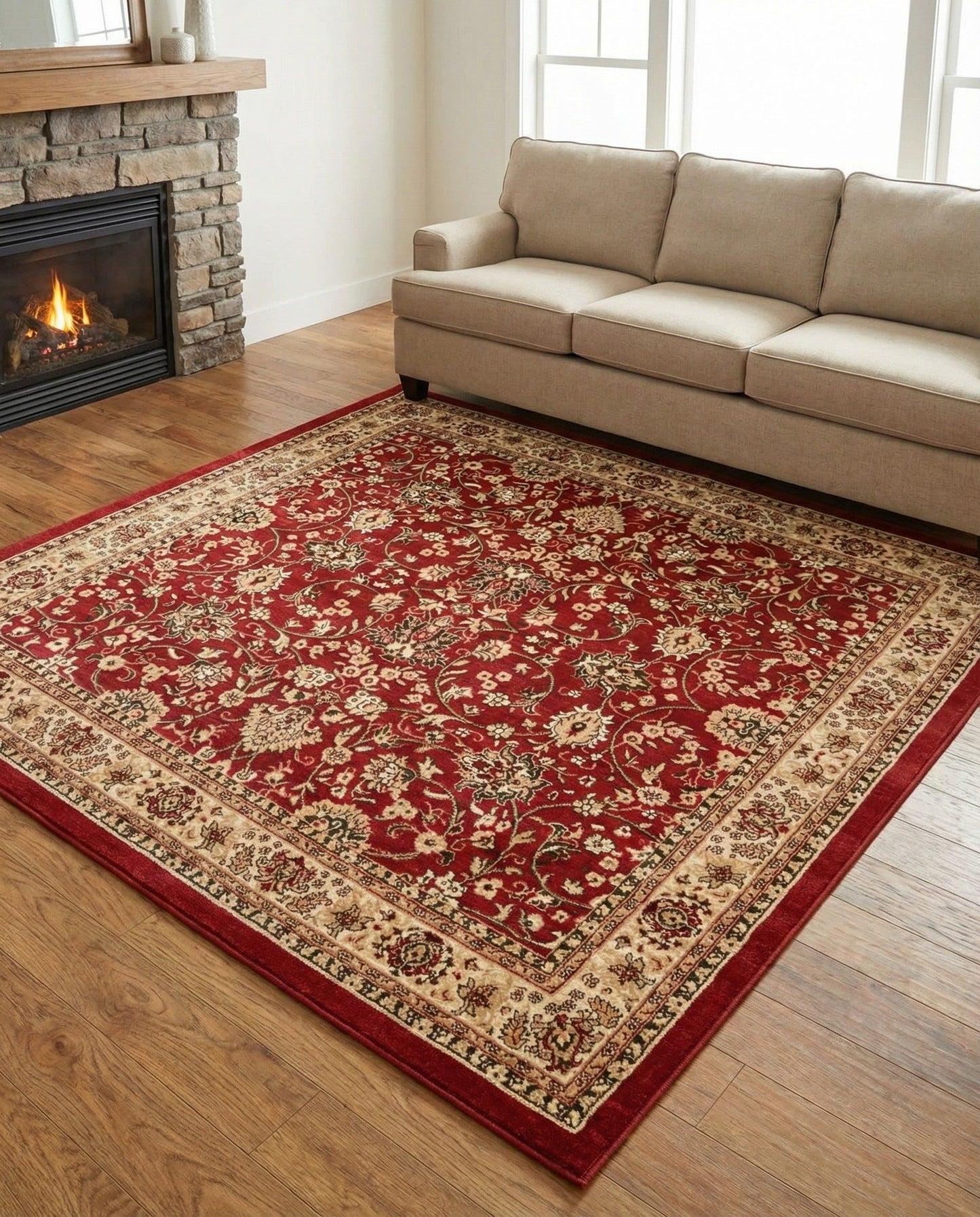 Rugs.com - Yasmin Rug – 8 Ft Square Burgundy Traditional Area Rug – Stain-Resistant, Easy-Clean, Perfect for Living Rooms and Dining Areas