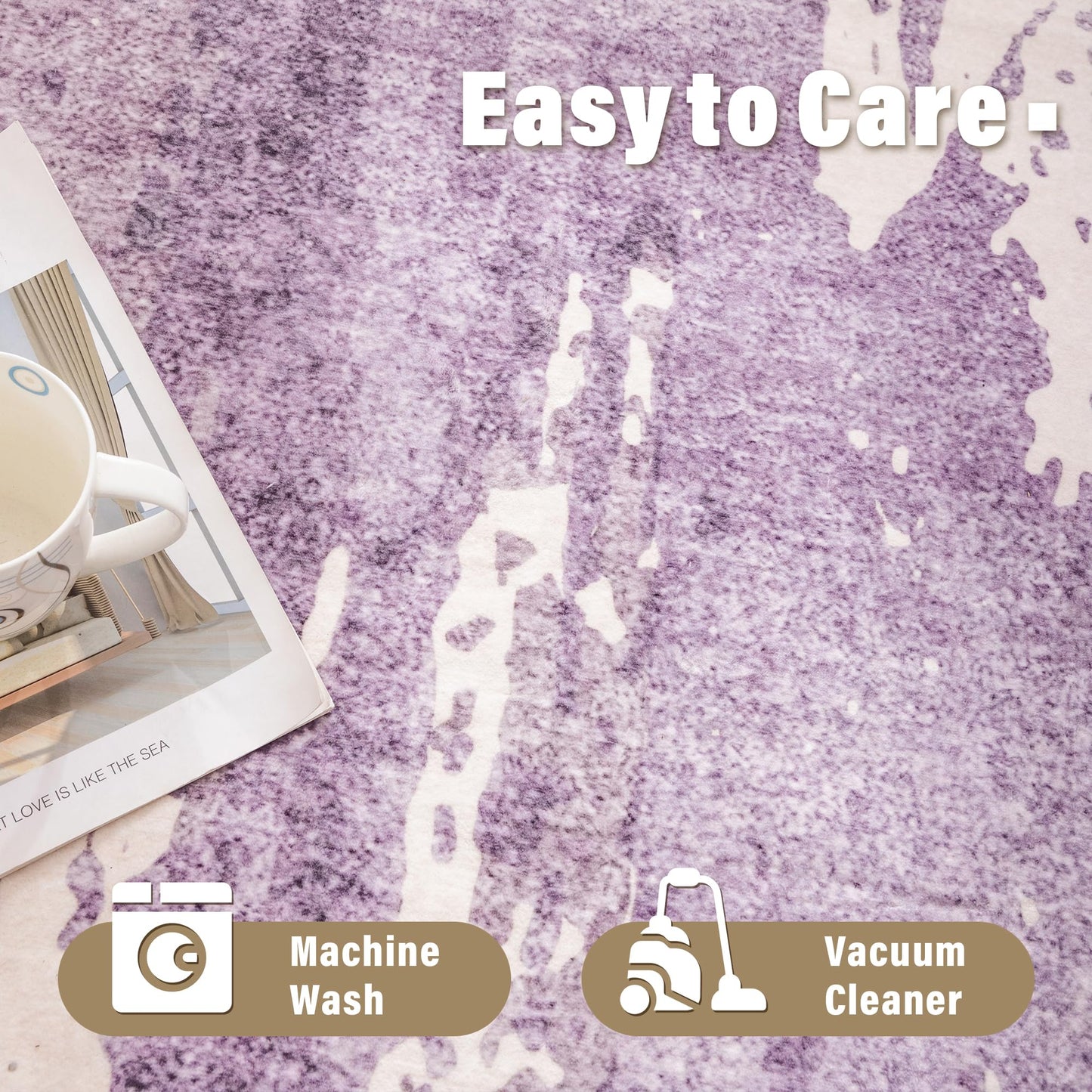Carvapet 5x7 Large Purple Rugs for Living Room Bedroom, Washable Purple Modern Abstract Low Pile Carpet with Rubber Backing, Foldable, Non Slip Thin Area Rug, Ultra Soft