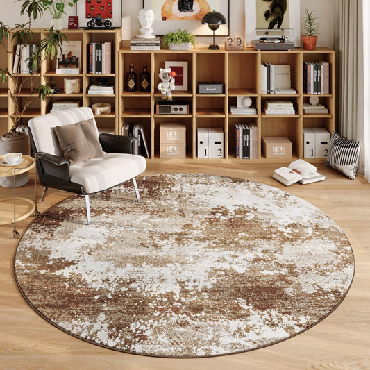 Brown Round Area Rugs 4ft Washable Circle Rug for Entryway Kitchen, Non Slip Soft Low Pile Stain Resistant, Boho Circular Carpet for Living Room Bedroom Dorm Dining Room Table, Abstract Coffee