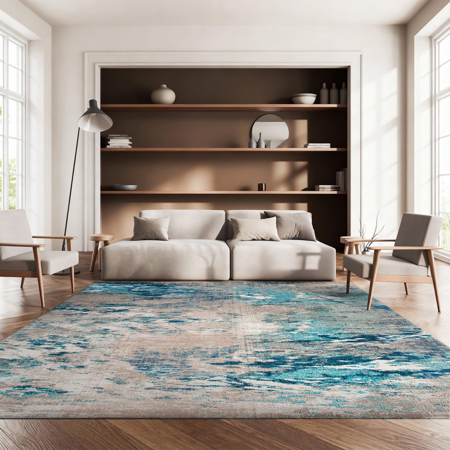 SAFAVIEH Area Rug 8x10 - Madison Collection - Large - Blue & Grey, Modern Boho Abstract Design, Non-Shedding & Easy Cleaning, Ideal for Living Room, Bedroom, Office, Dining Space (MAD440M)