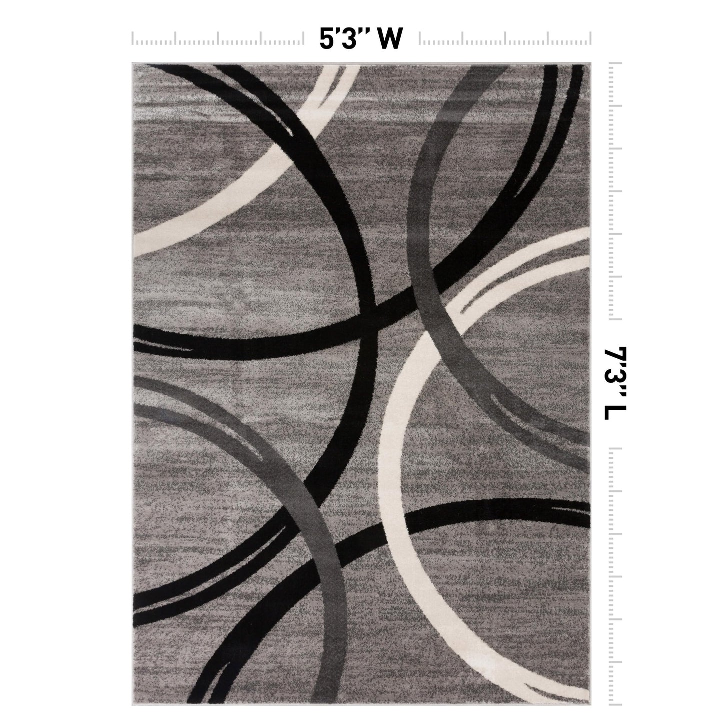 Rugshop Wavy Circles Design Area Rug, Fade-Resistant Carpet for Living Room, Dining Room, or Bedroom, Gray, 5'3" x 7'3"