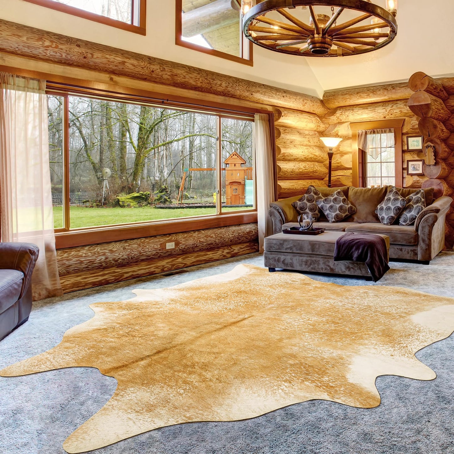 Rtizon Cow Hide Rug for Living Room,5x6 Washable Khaki Cow Print Area Rugs, Non Slip Faux Animal Skin Hide Carpet for Living Room Bedroom Office, Western Rustic Farmhouse Home Decor