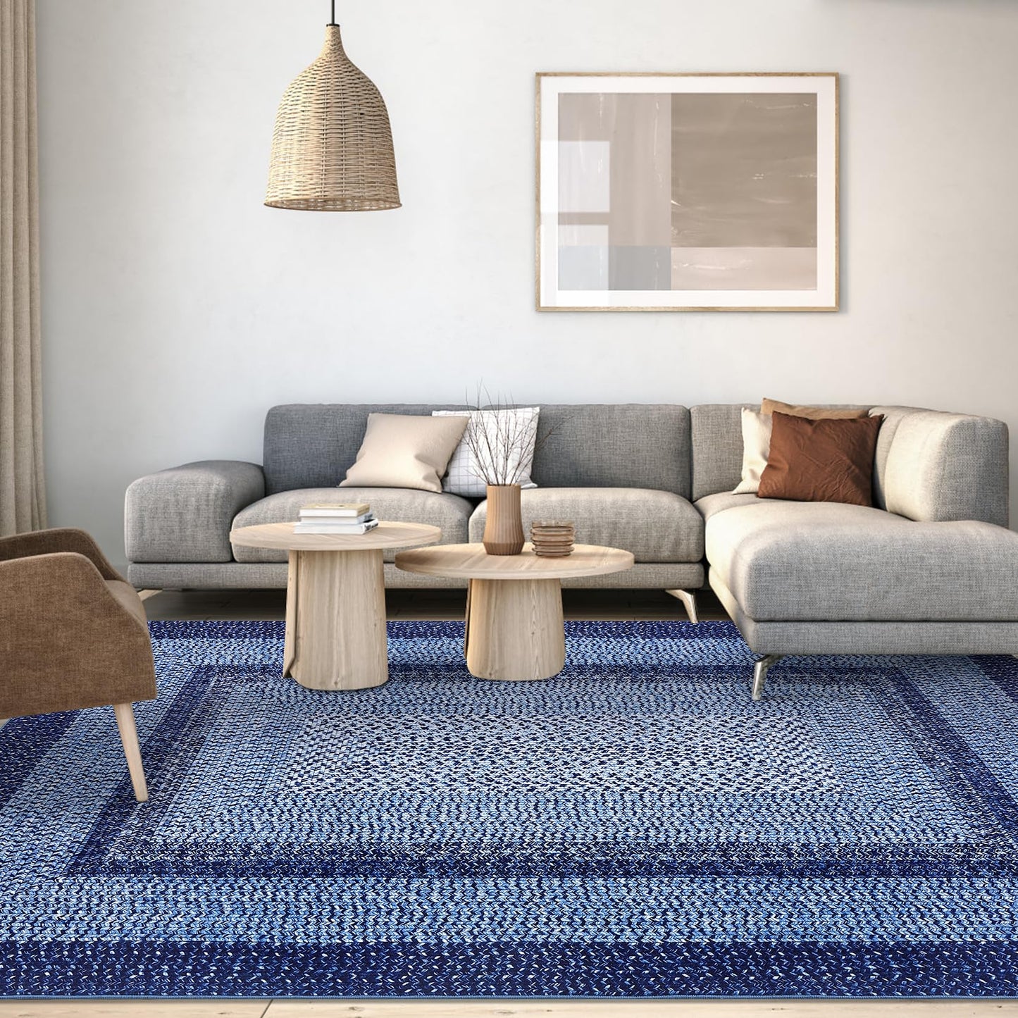 GlowSol 5x7 Area Rugs Washable Rugs Modern Geometric Throw Rug Modern Ombre Braided Rug for Living Room Non Slip Bedroom Rug Non-Shedding Carpet Accent Rug for Dining Room Kids Playroom Office,Navy