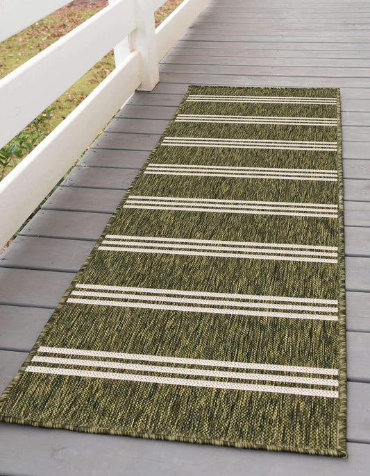 Unique Loom Outdoor Collection Area Rug - Anguilla (2' x 8' Runner, Green/ Ivory)
