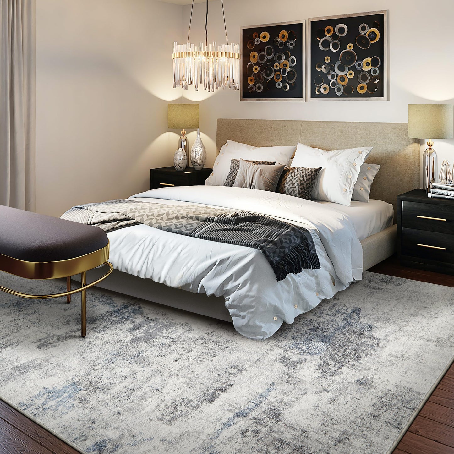 DMOYEST 10x14 Area Rug for Living Room, Washable & Non Slip Large Indoor Carpet, Kid & Pet Friendly Soft Thin Low Pile Abstract Rug for Bedroom and Office - Grey Blue