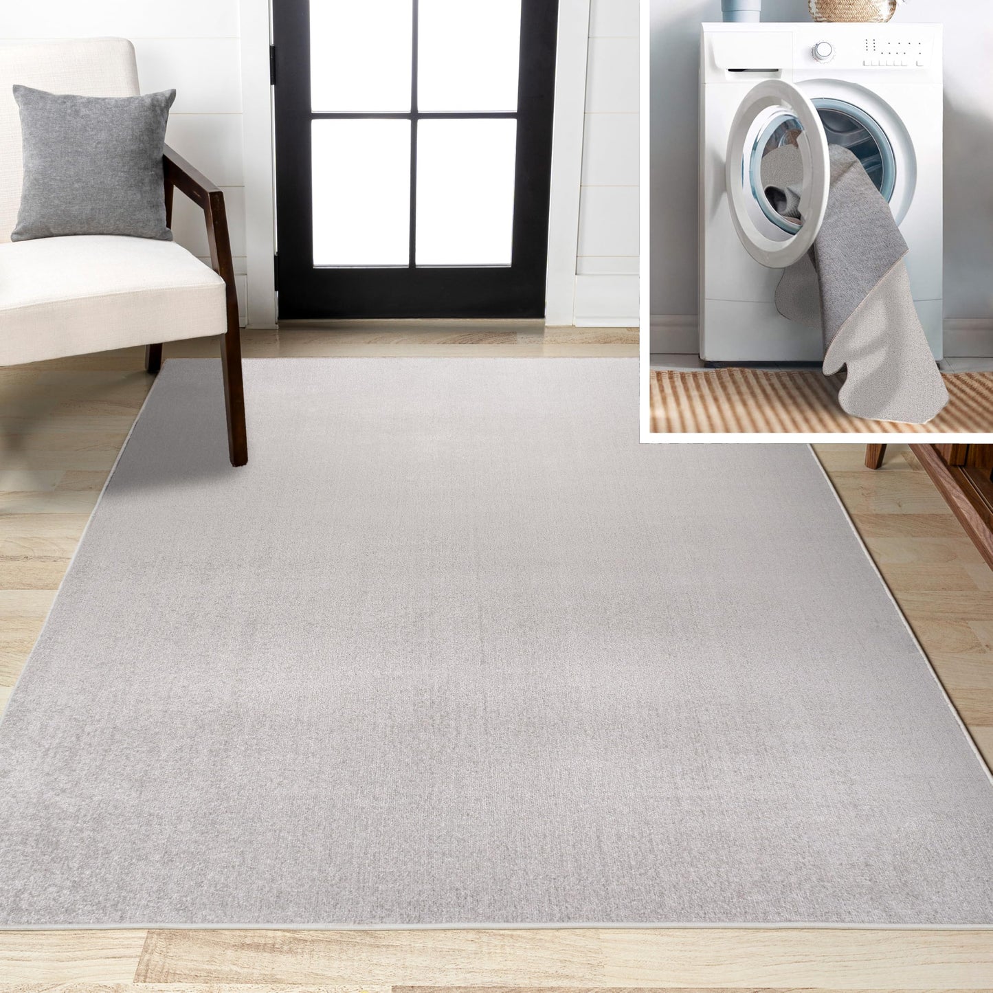 JONATHAN Y Machine Washable Light Gray Indoor Area Rug 4X6 ft, Twyla Classic Solid Low-Pile for Living Room, Bedroom, Kitchen, Office, Easy-Cleaning, Pet-Friendly, Non-Shedding WSH300C-4