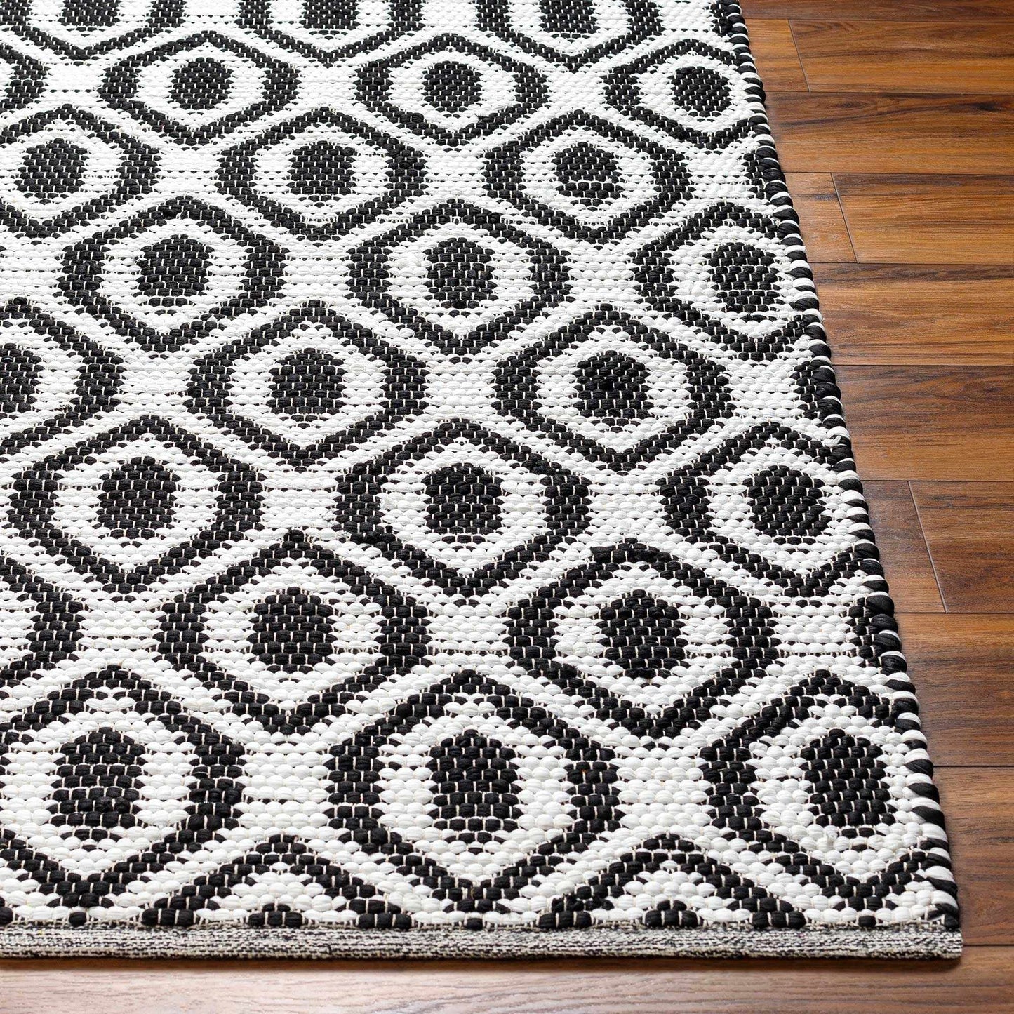 Hauteloom Nautilus Recycled Material Area Rug - Geometric Diamond Trellis Medallion - Contemporary Modern Tribal Minimalist Moroccan - Rose Cream, Dark Purple, Dark Gray, Black, White - 5' x 7'6"