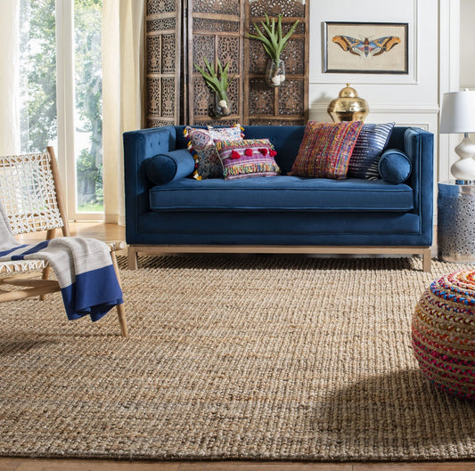 SAFAVIEH Area Rug 6' Square - Natural Fiber Collection - Natural Brown, Handmade Jute, Farmhouse Style, Chunky Textured Thick Pile (NF447A)