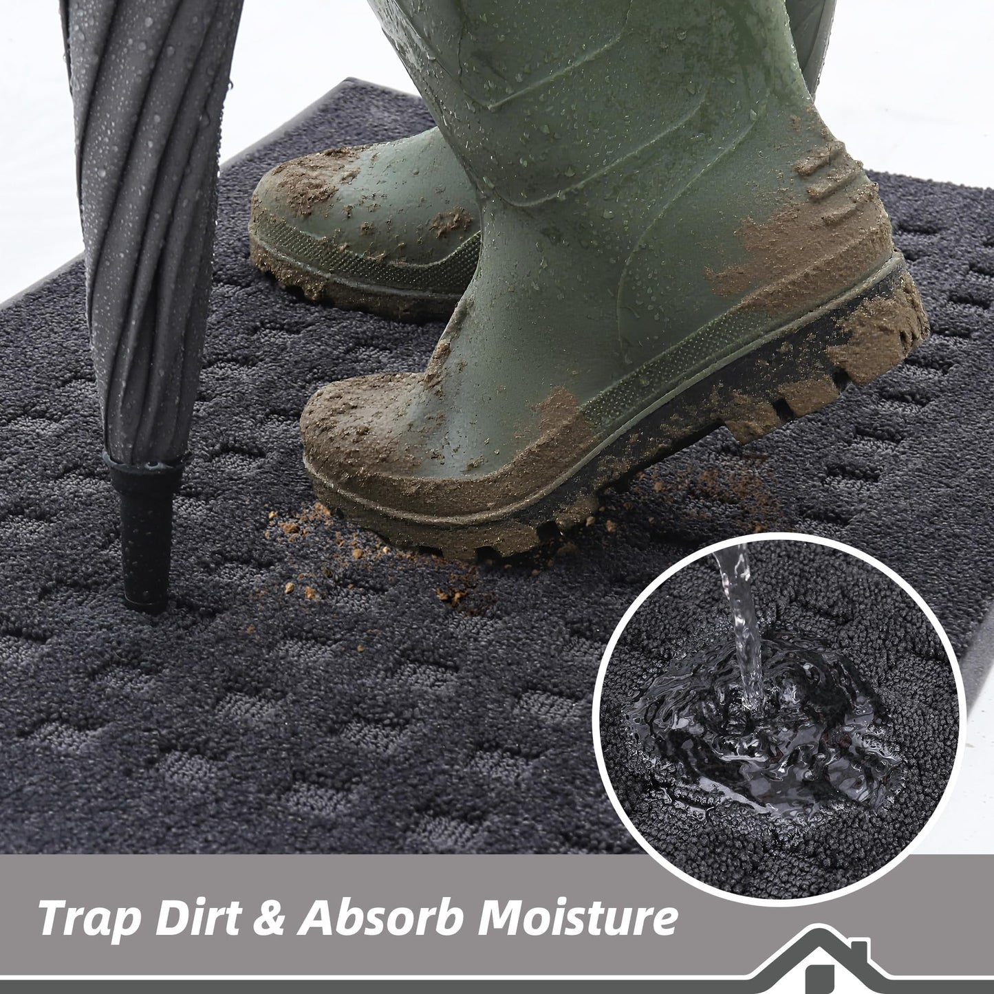 BEQHAUSE Dirt Trapper Door Mats 32"x48", Non-Slip Waffle Doormat Indoor Entrance Low-Profile, Dirt Resist and Absorbent Entryway Rugs Washable Inside Welcome Floor Mat for Front Back Door, Dark Grey