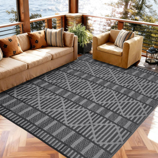 Garvee 9x18 Large Outdoor Rug for Backyard & Patio, Waterproof Plastic Mat for RV Camping, Porch, Deck, Balcony, Reversible Lightweight Carpet, UV Resistant, Easy Clean for Travel & Events