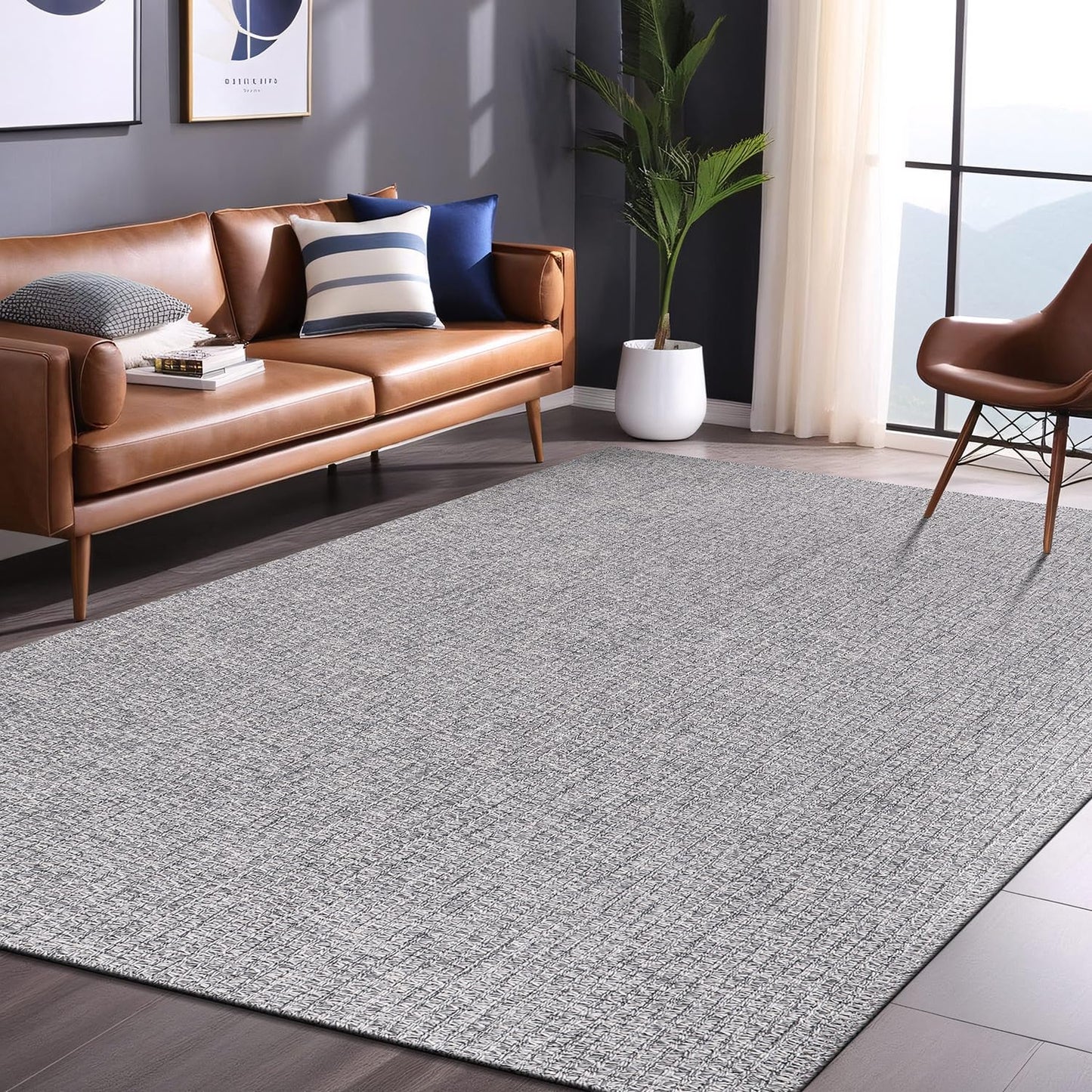 Luul Home Easy Jute Rugs 5x7 Gray Color Living Room Indoor Outdoor Area Rug for Farmhouse Patio and Kitchen Rug High Traffic Washable Easy to Clean Solid Boho Woven Design Outside Carpet (5 x 7)