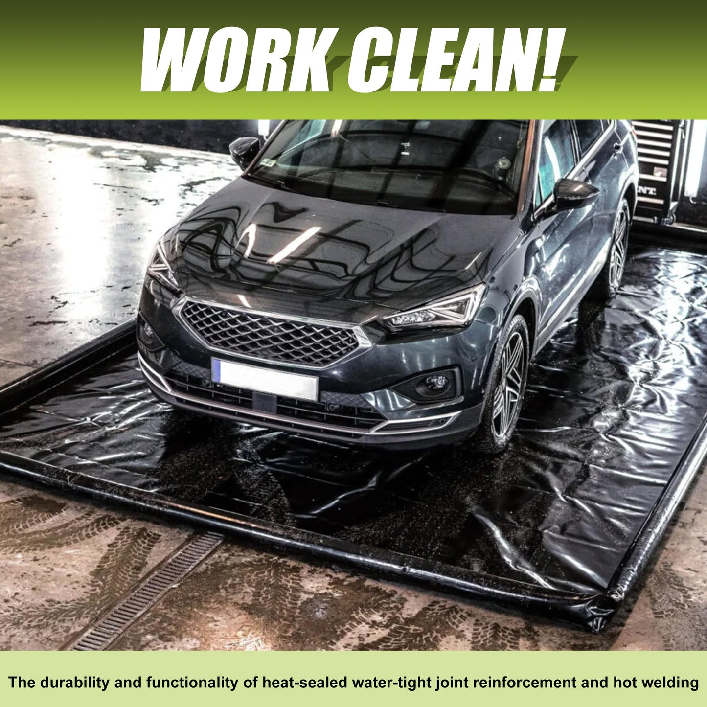 ChaoJin Rain Mat for Car, Black Garage Rubber Car Mat for Snow, Mud, Rain(7ft 9in x 16ft)
