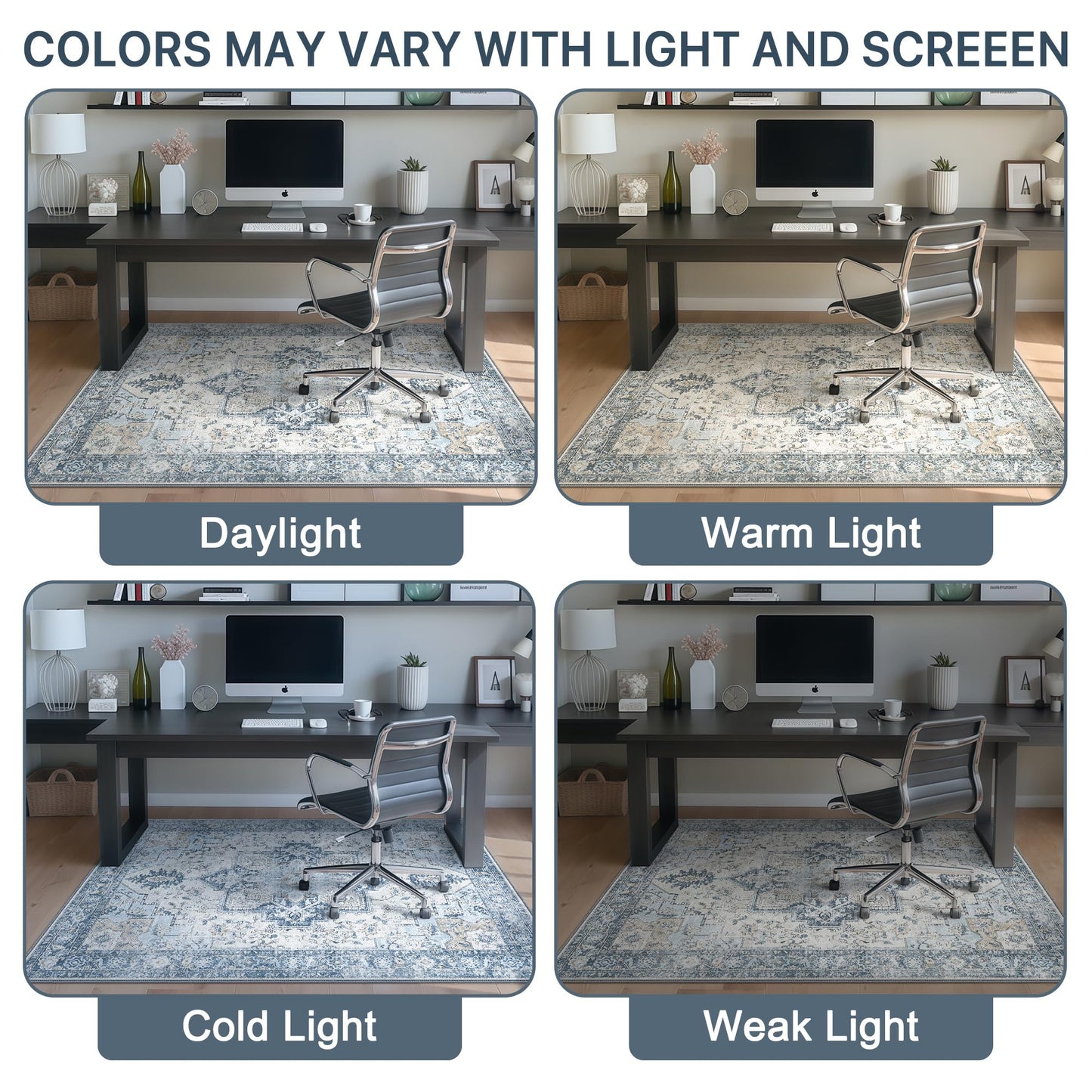 36"x48" Office Chair Mat for Hardwood Tile Floor, Under Desk Carpet Protector for Rolling Computer Chair Mat, Machine Washable Area Rug, Anti-Slip 1/5" Thick Low Pile Thin Vinyl Floor Mat, Blue