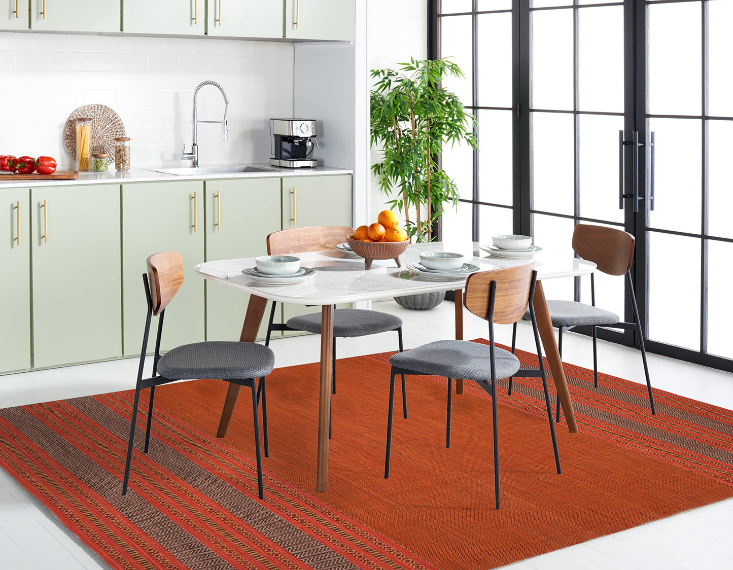SAFAVIEH Montauk Collection Area Rug - 6' x 9', Orange & Red, Handmade Flat Weave Stripe Cotton, Ideal for High Traffic Areas in Living Room, Bedroom (MTK214B)
