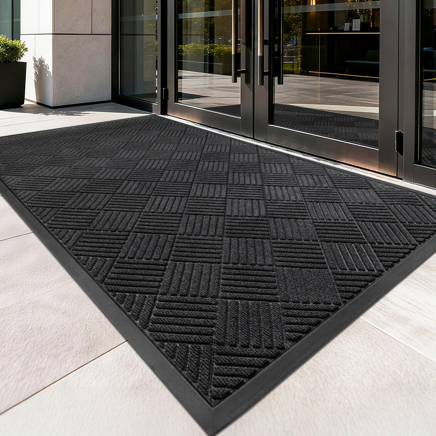 100pointONE Front Door Mat, Heavy Duty Indoor Outdoor Doormat, 48" x 36" Low Profile Outdoor Mats for Home Entrance, Stain and Fade Resistant Welcome Mat Ideal for High Traffic Area, Diamond Black