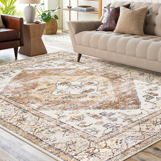Lahome Washable Living Room Area Rugs 8x10 - Boho Ultra-Thin Non-Slip Bedroom Rug 8x10 Under Bed, Farmhouse Neutral Print Floor Carpet for Dining Room Office Adelyn (Taupe,8'x10')