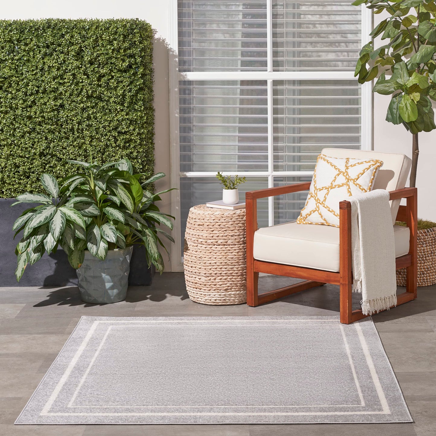 Nourison Home Nourison Essentials Grey Ivory 5' x Square Area Rug - Easy Clean, Non Shedding, Bed Room, Living Room, Dining Room, Kitchen (5' x Square)