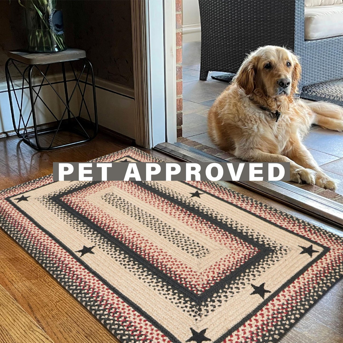 Primitive Star Gloucester Primitive Rugs 27x45 - Black & Brown Braided Rugs Highlighed with Red for Kitchens, Entryways and Bathrooms, Reversible, No Shed Jute for Easy Maintenance