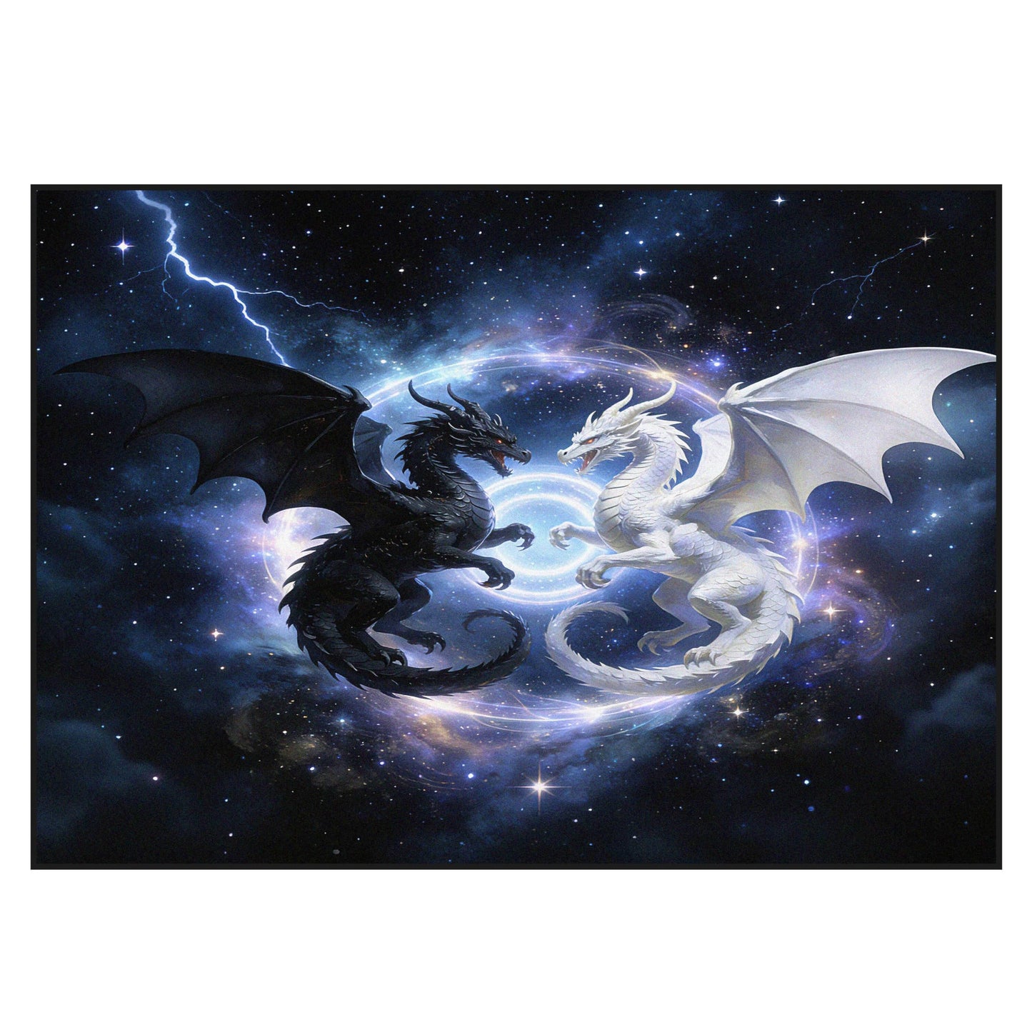 VTKON 2x3 Black and White Dragon Area Rug Washable for Living Room, Indoor Non Slip Fantasy Starry Sky Dragon Print Carpet for Kids Boys Bedroom, Animal Theme Floor Mat Room Decor