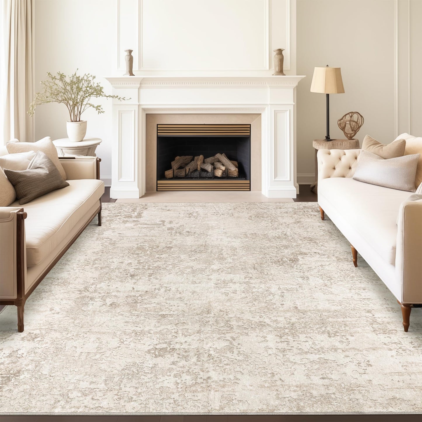 Art&Tuft Washable Rugs 8x10, Anti-Slip Backing Abstract 8x10 Area Rugs for Living Room, Foldable Stain Resistant Machine Washable Area Rug (8'x10', Beige)