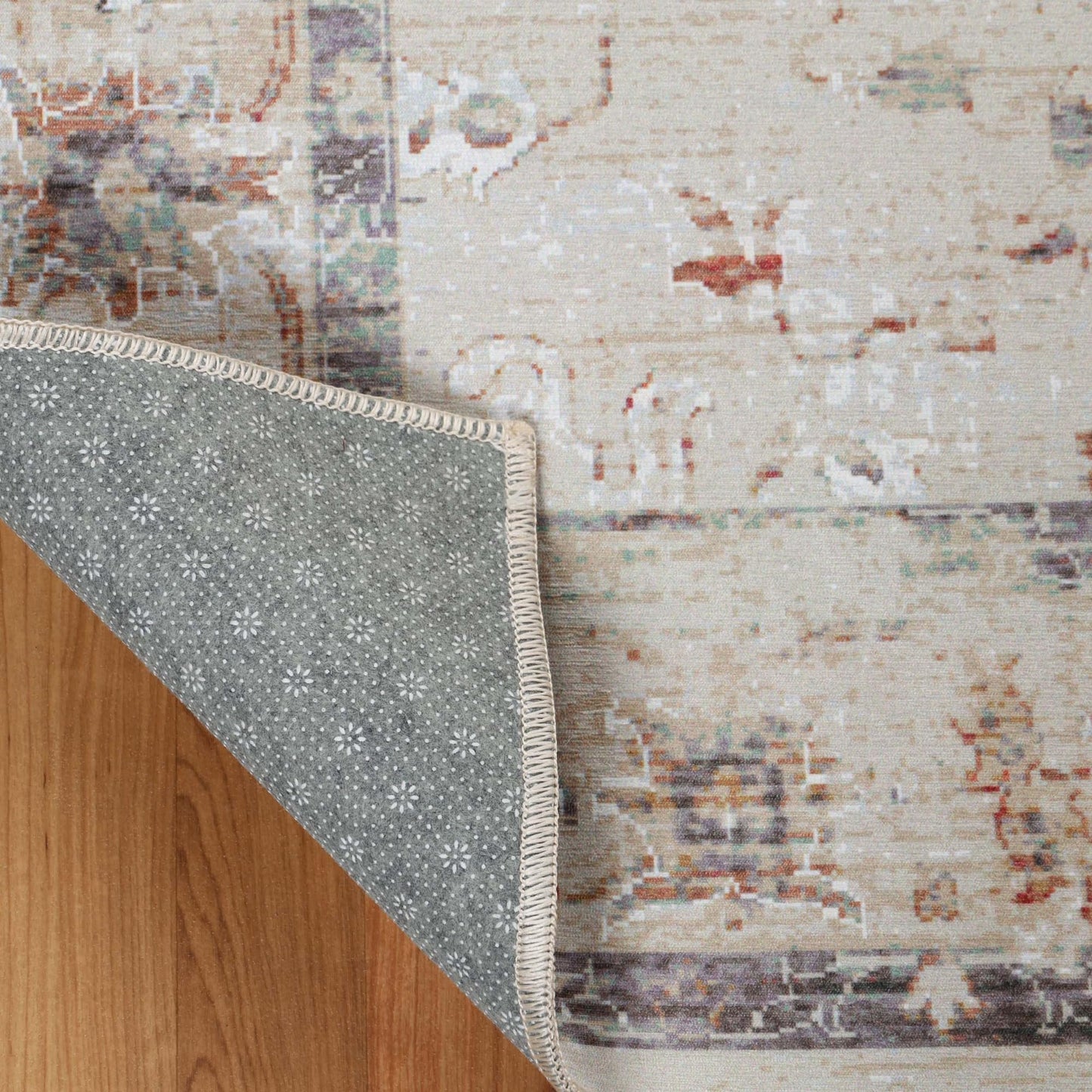 Superior Floral Scroll Washable Runner Rug, Cotton Backing, Carpet for Dining Table Mud Room, Non-Slip Rug for Hallway, Entry, Kitchen, Low Pile Area Rug, Swan Collection, 5' x 7', Ivory
