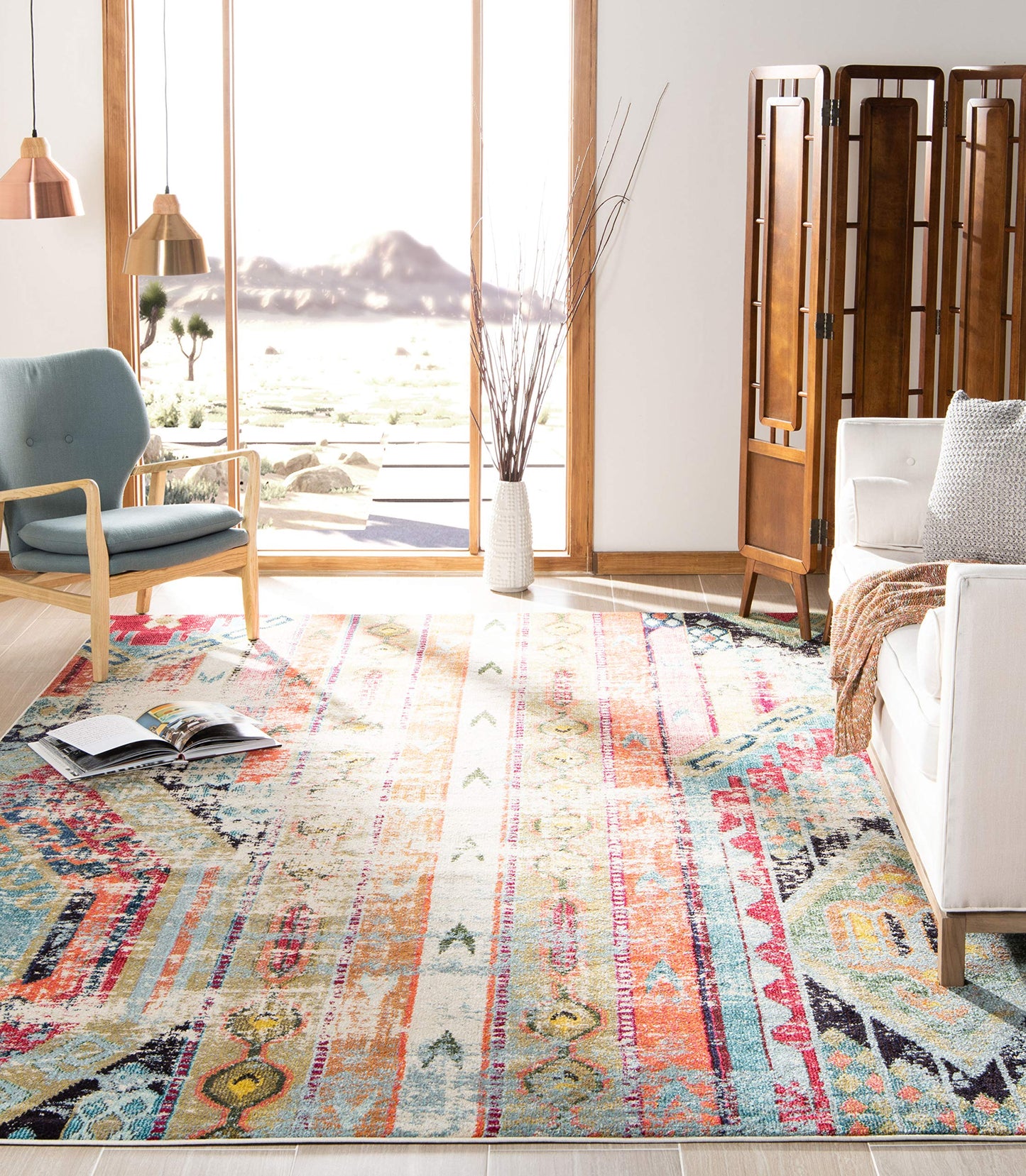 SAFAVIEH Monaco Collection Area Rug - 10' x 14', Multi, Boho Chic Tribal Distressed Design, Non-Shedding & Easy Care, Ideal for High Traffic Areas in Living Room, Bedroom (MNC222F)