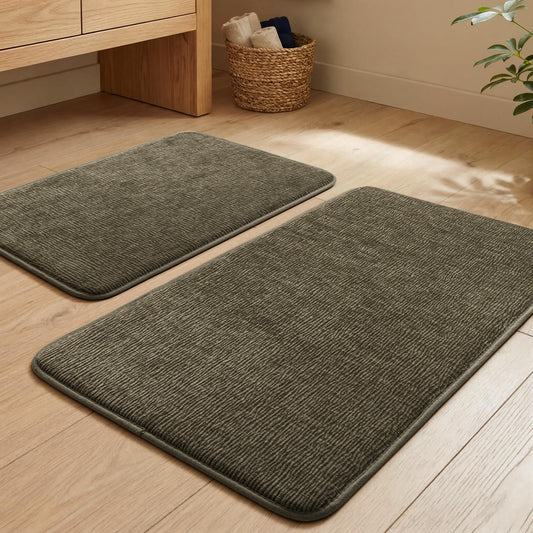 YIHOUSE Bathroom Rug Set 2 Piece, Memory Foam Green Bath Mat Set Non-Slip Quick Dry Bath Mats for Bathrooom
