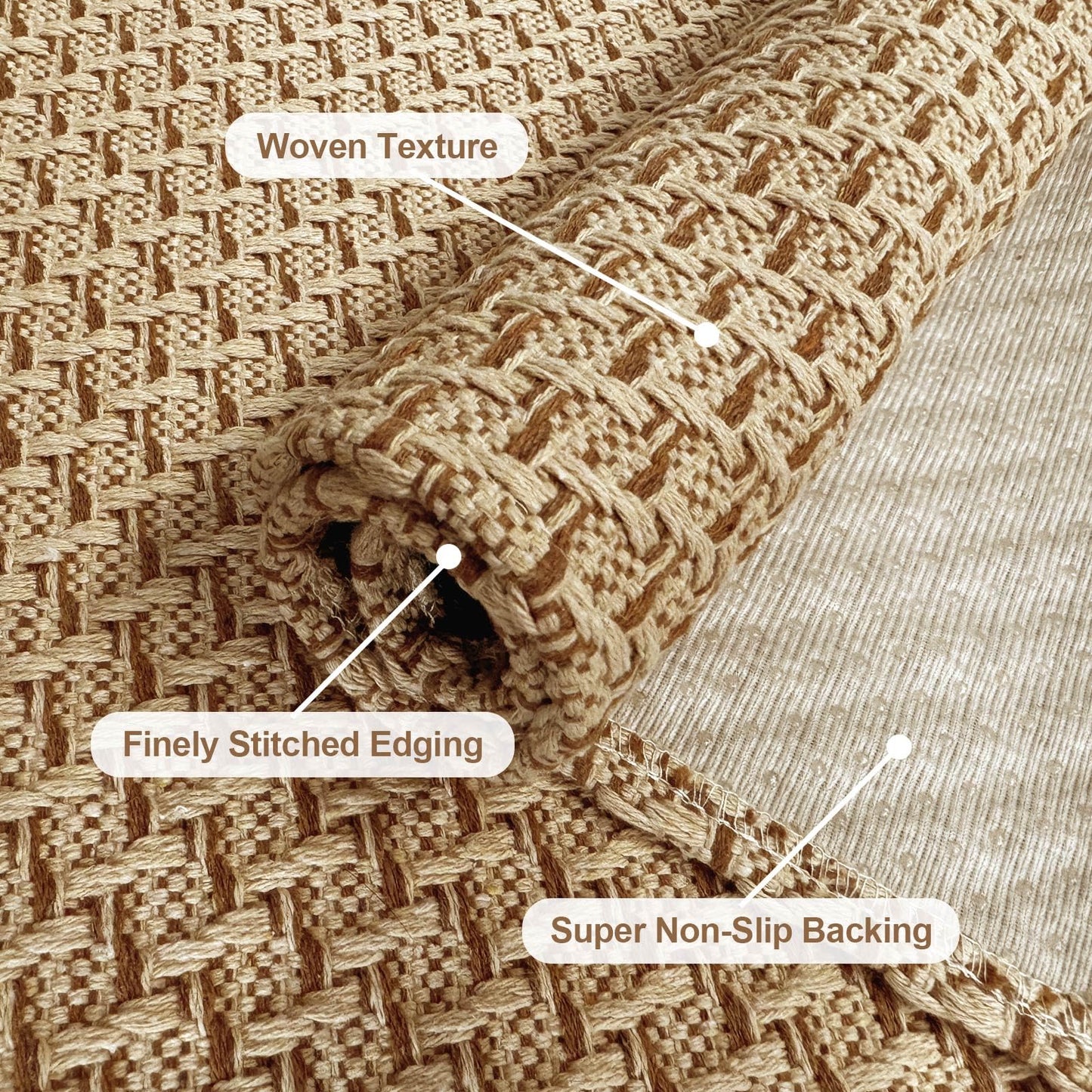 HAPACE Braided Rug Faux Jute Entryway Rug 2' x 6' Non-Slip Backing Machine Washable Natural Boho Area Rugs for Bathroom, Bedroom, Living Room, Doormat, Farmhouse, Laundry, Kitchen, Dining Light Brown