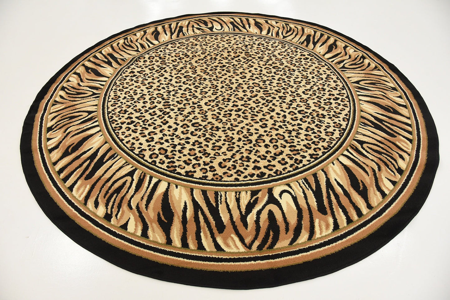 Unique Loom Wildlife Collection Animal Inspired with Cheetah Bordered Design Area Rug (8' 0 x 8' 0 Round, Ivory/Black)
