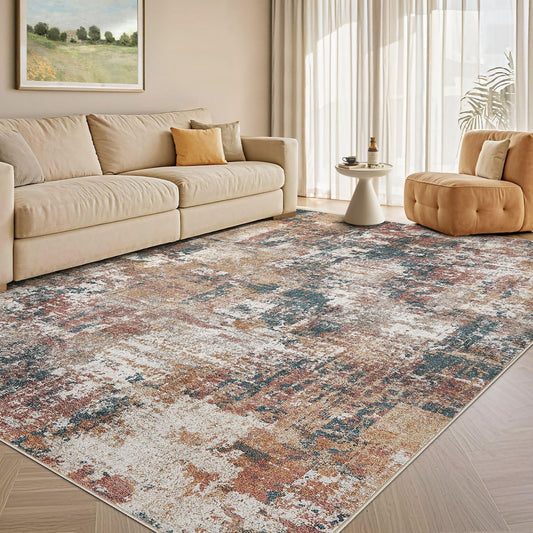 Tortania Washable 5x7 Area Rug for Living Room: Modern Abstract Neutral Large Soft Thin Rugs - Non Slip Indoor Carpet for Bedroom Dining Room Office Nursery Home Floor Decoration - Colorful Multi