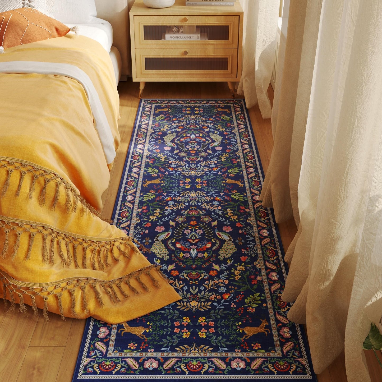 Rugcomf Runner Rug Washable Kitchen Runner 2'x 6'Runner Rug Floral Non-Slip for Entryway Indoor Soft Carpet Runner for Hallways, Kitchen, Laundry, Bedroom, Bathroom(Blue)