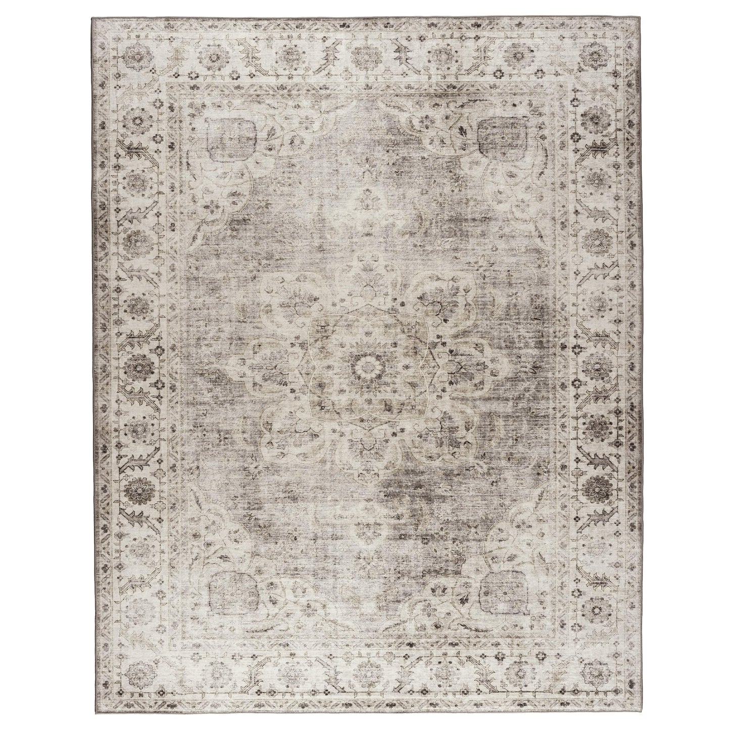 ReaLife Rugs Machine Washable Area Rug - Living Room Bedroom Bathroom Kitchen Entryway Office - Padded Low Pile Stain Resistant Premium - Boho Farmhouse Vintage - Joy - Beige Ivory 5' x 7'