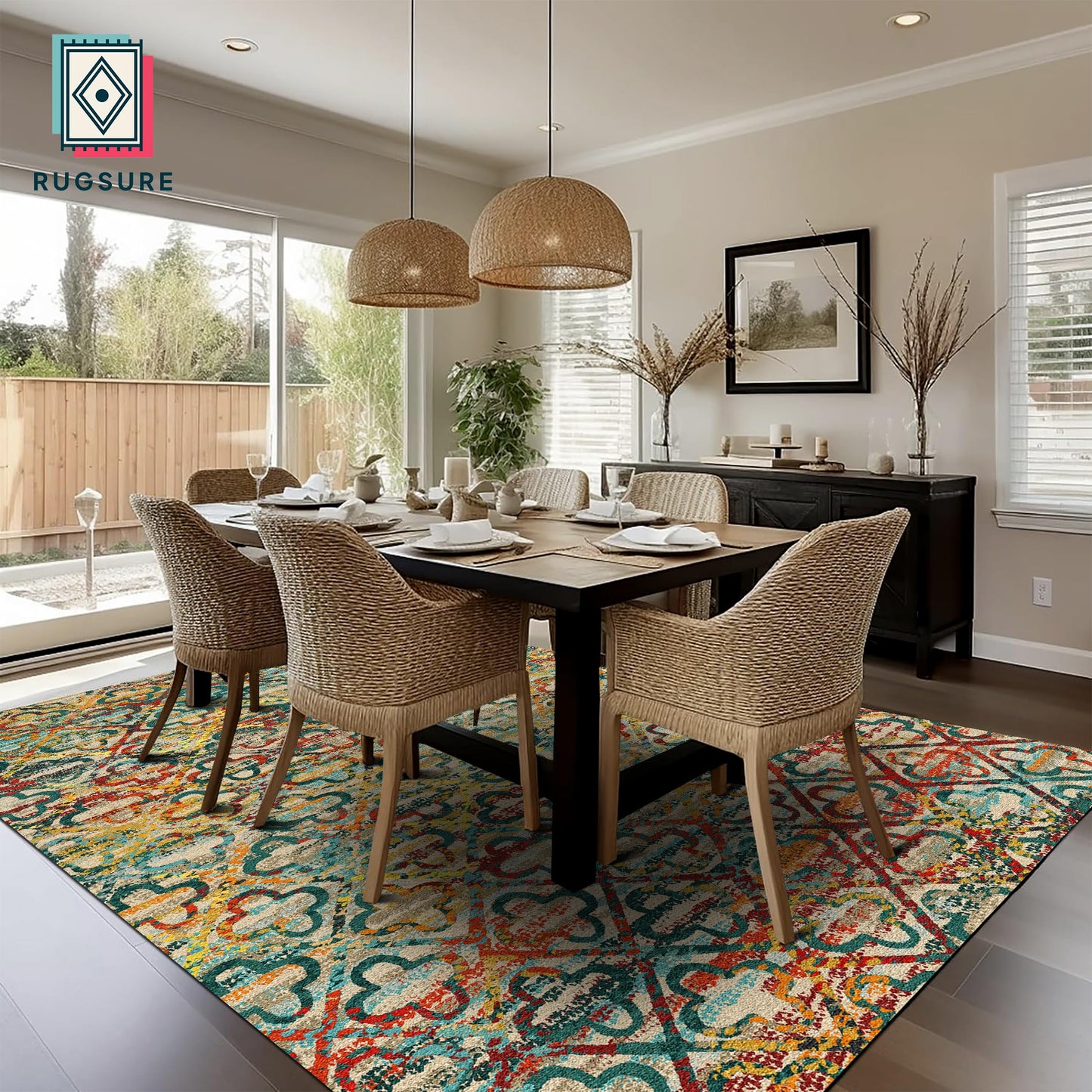 RUGSURE Washable Area Rugs, 8' x 10' - 1/6 Thick - Stain & Water Resistant Non-Slip - Perfect Resistant Rug for Living Room, Bedroom, Nursery, Pet & Child Friendly, Vibrant Colors Rugs, Multicolor