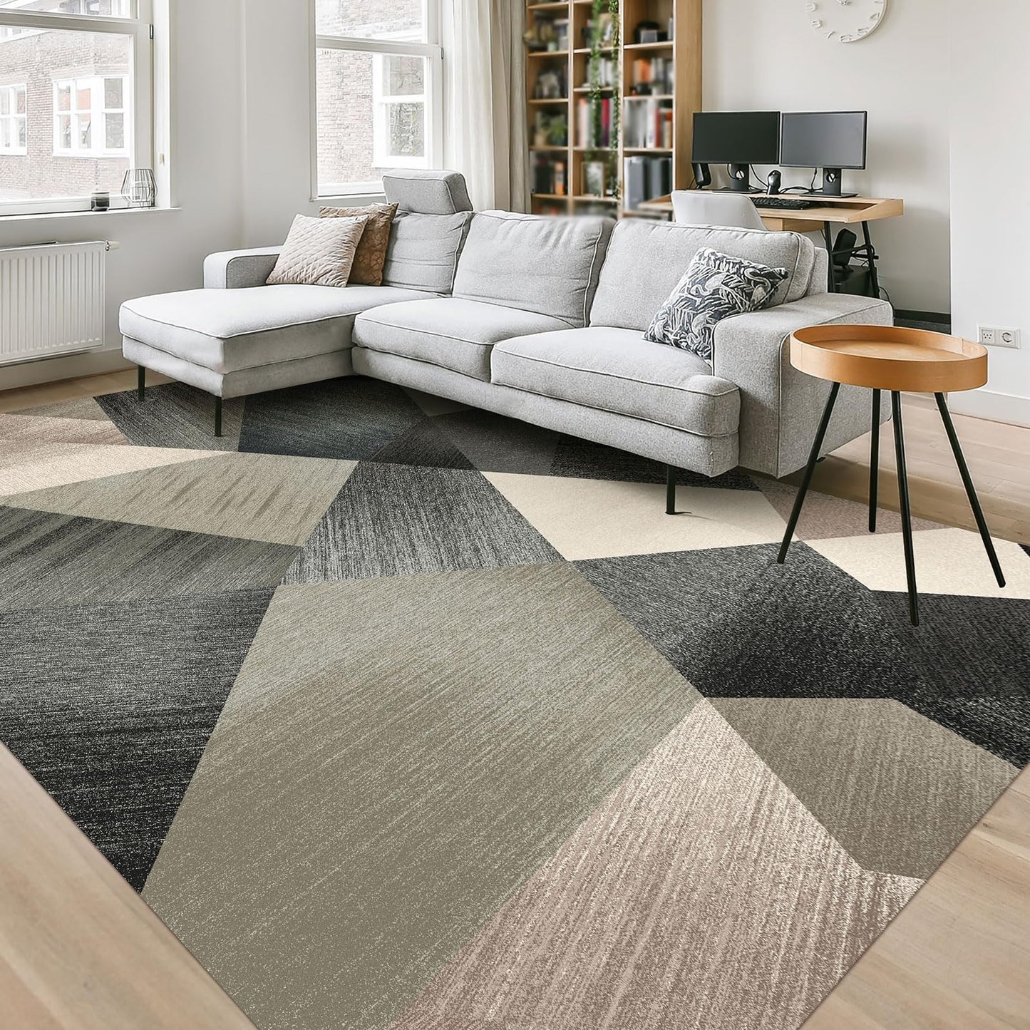 HOMFINE Washable Modern Area Rug - Geometry Style 6x9 Rugs for Living Room, Bedroom, Machine Washable Rug Soft Non Slip Non Shedding Area Rug - Green, 6'x9'