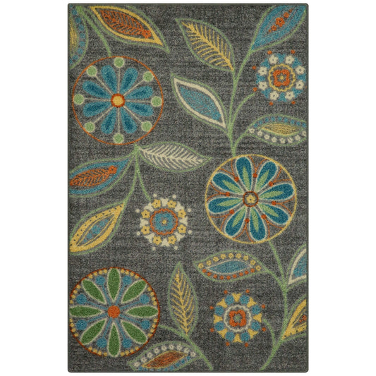 Maples Rugs Reggie Floral Kitchen Rug - Made in USA - Washable, Non Slip Indoor Carpet for Entryway, Foyer, Kitchen, and Bathroom, 2'6 x 3'10, Dark Grey