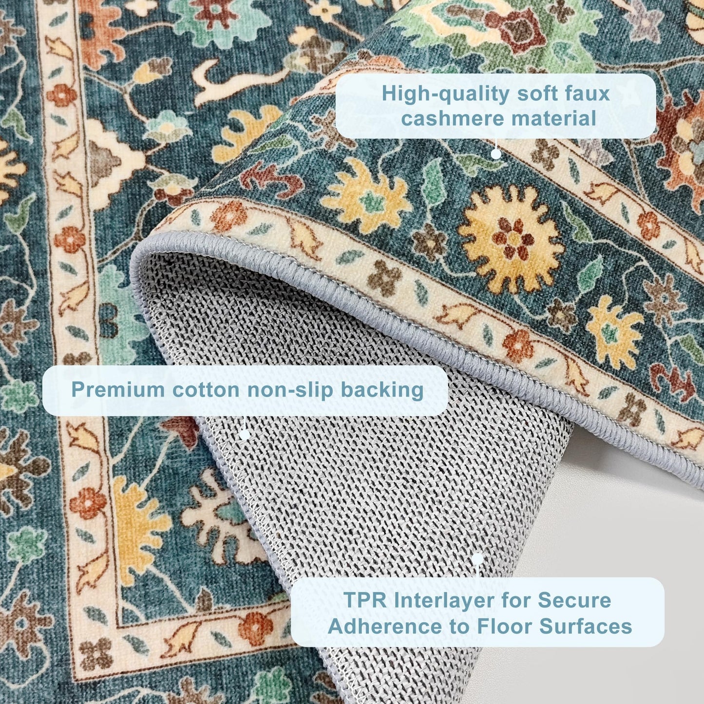 Washable Oushak Area Rug 8x10: Large Modern Turkish Oriental Floral Luxury Carpet for Bedroom Nursery Living Room Dining Home Decor Navy Blue