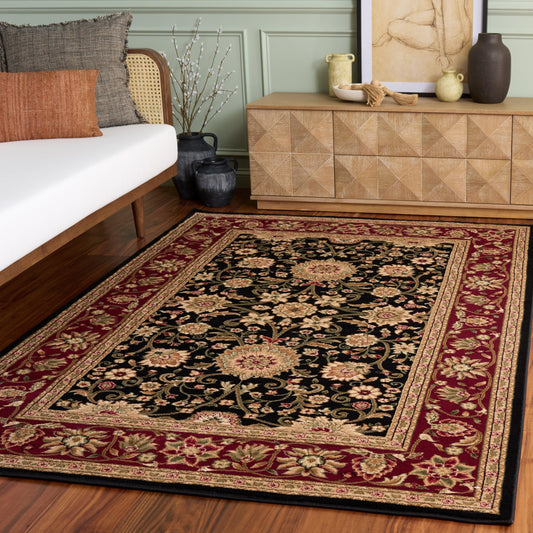 SAFAVIEH Lyndhurst Collection Area Rug - 5'3" x 7'6", Black & Red, Traditional Oriental Design, Non-Shedding & Easy Care, Ideal for High Traffic Areas in Living Room, Bedroom (LNH212G)