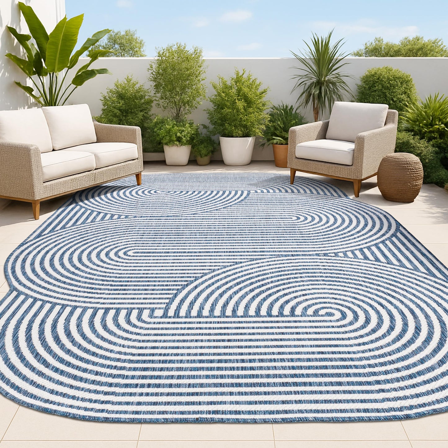 JONATHAN Y Geometric Arch Stripe Indoor Outdoor Area Rug 5X8 Cream/Navy, Margot Modern for Backyard, Patio, Porch, Easy-Cleaning, High Traffic, Pet-Friendly, Non-Shedding (SHP201C-5)