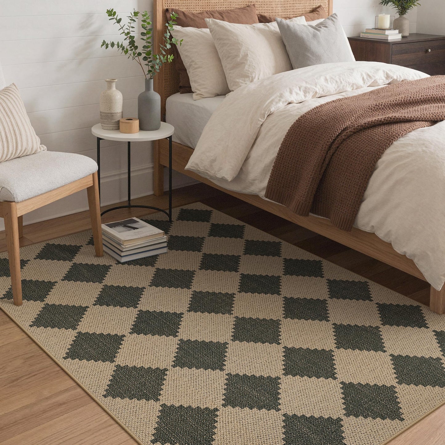 Bavni Checkered Easy Jute Rug,3x5 Area Rug Machine Washable Non Slip Woven Plaid Carpet, Geometric Diamond Non Shedding Low Pile Modern Farmhouse Floor Mat for Living Room, Bedroom, Entryway
