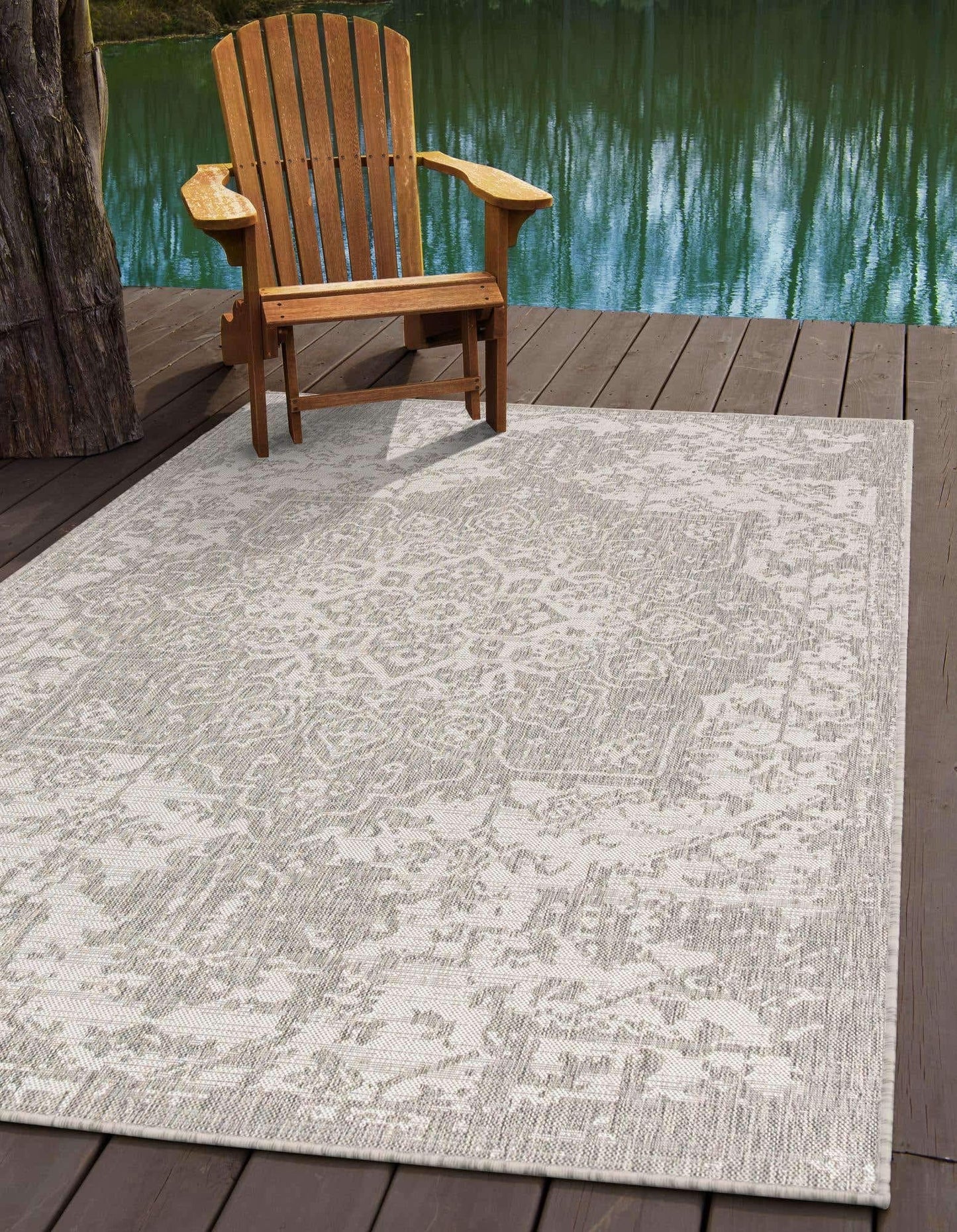 Unique Loom Outdoor Collection Area Rug - Dubai (3' 3" x 5' 3" Rectangle, Gray/ Ivory)
