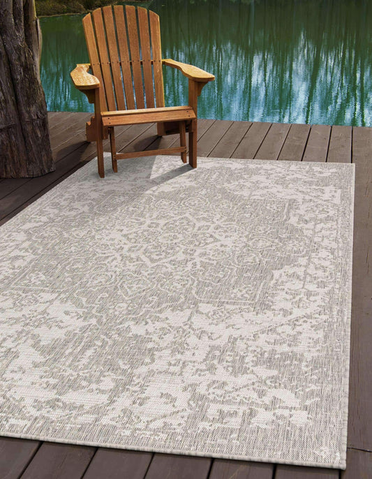 Unique Loom Outdoor Collection Area Rug - Dubai (3' 3" x 5' 3" Rectangle, Gray/ Ivory)