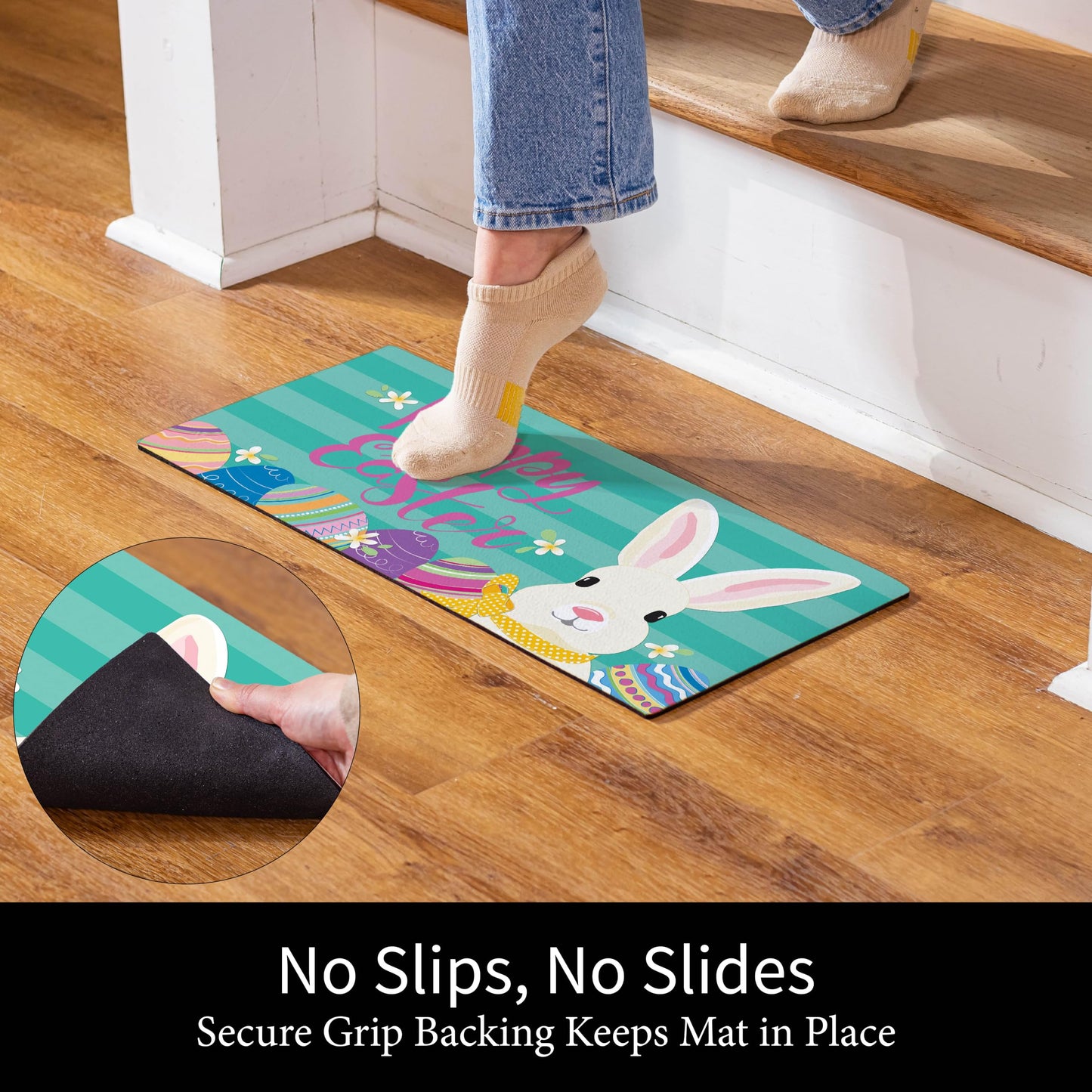 Evergreen Sassafras Easter Bunny Switch Mat Inserts, Interchangeable Front Door Mat Outdoor Entrance, Indoor Door Mats for Entryway, 22 x 10 Inches Sassafras Doormat Inserts