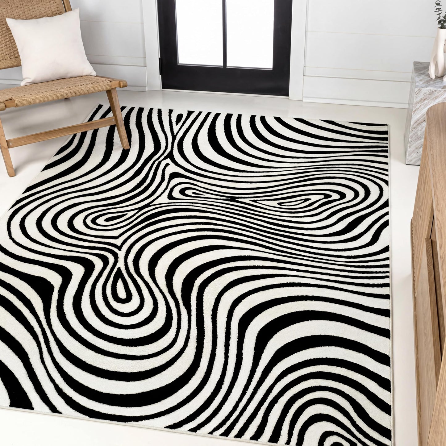 JONATHAN Y Maribo High-Low Abstract Striped Black/White 8x10 Area Rug Indoor, Non-Shedding, Stain Resistant for Bedroom, Living Room, Kitchen (SCN103F-8)