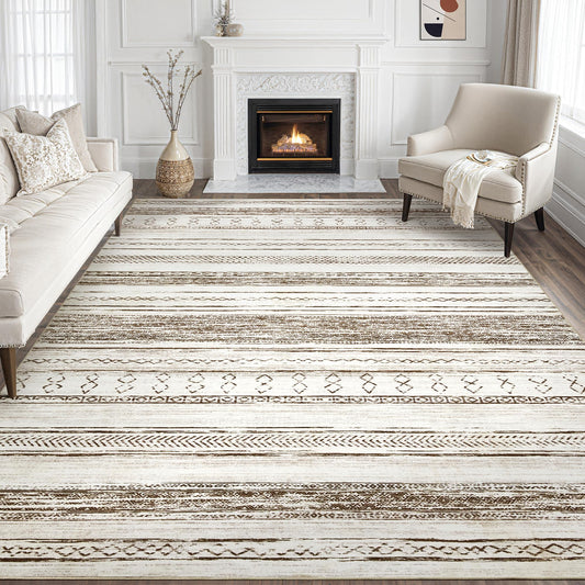 Tortania Area Rug Living Room Rugs - 8x10 Washable Large Soft Neutral Boho Moroccan Bohemian Farmhouse Rug Indoor Floor Carpet for Bedroom Under Dining Table Home Office Decor - Cream Brown