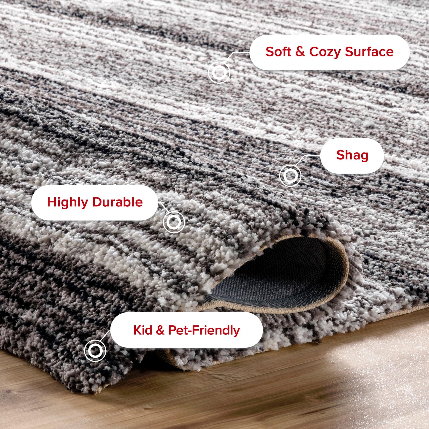 nuLOOM Drey Striped Shag Area Rug - 2x10 Runner Shag Rug Casual Gray Multi/Brown Rugs for Living Room Bedroom Dining Room Nursery Entryway Hallway