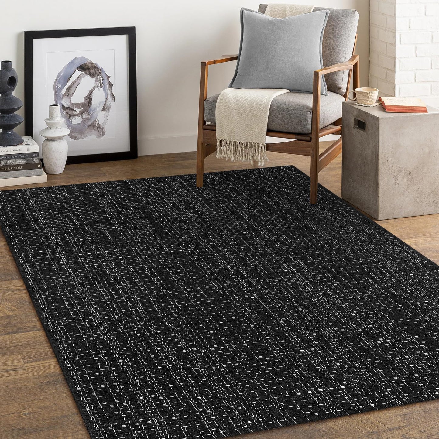 Seavish 4X6 Area Rug, Washable Kitchen Rug, Black and White Striped Outdoor Rug, Modern Cotton Woven Rugs, Farmhouse Decor Reversible Laundry Room Mat Small Accent Throw Rugs Front Porch Patio Mat