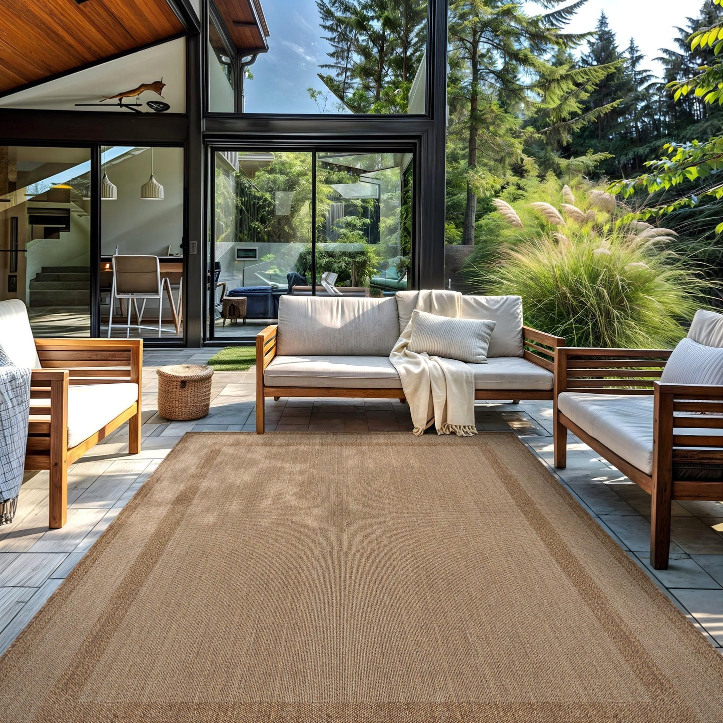 Rugshop Border Plain Indoor Outdoor Flat Woven Area Rug,Natural Jute-Style,Easy-Care Patio Rug for Backyard Porch Deck Balcony, 7'10" x 10' Sand/Natural