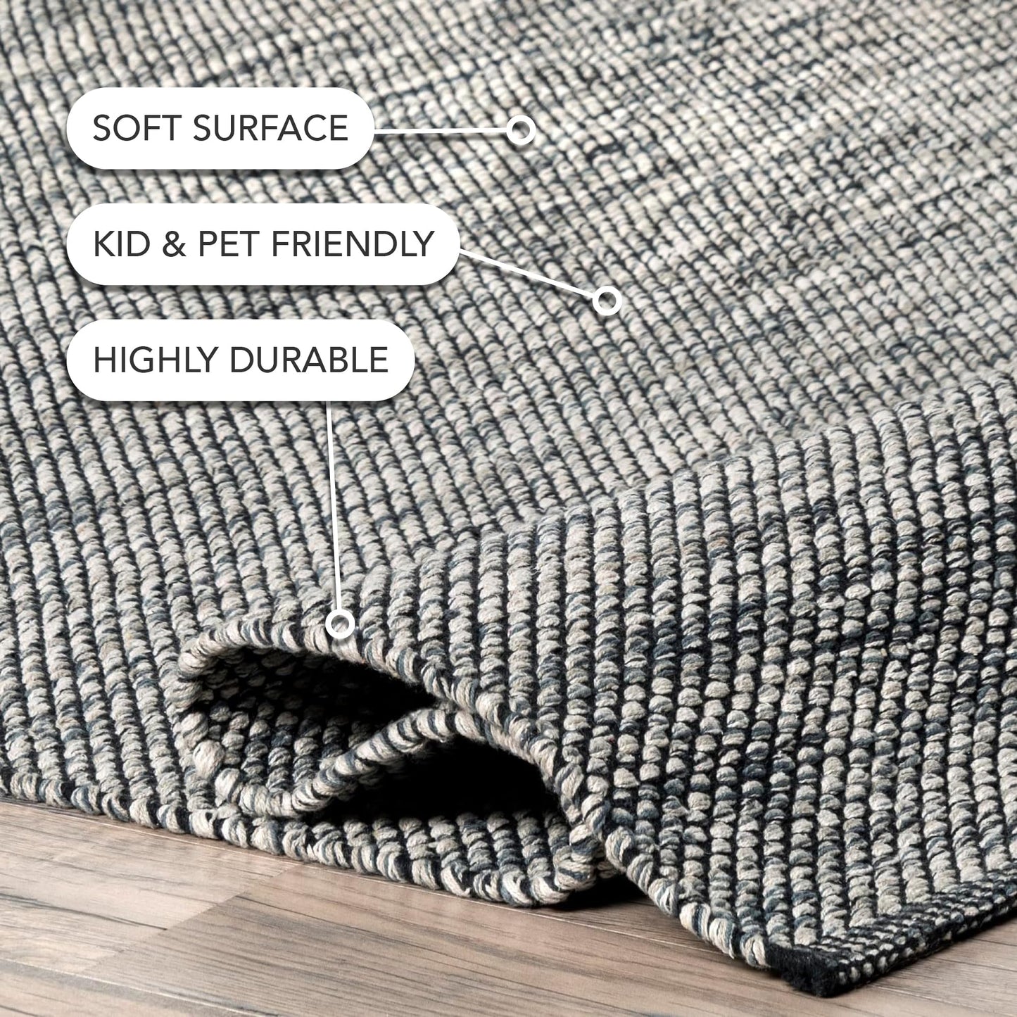 Nuloom Alessi Hand Woven, Grey, 11'6" x 14'6", Solid, Cotton, Soft and Gentle, High Traffic, Stain Resistant, Easy Clean, Durable Area Rug for Bedroom, Living Room, Dining Space, Den, Foyer, Entryway