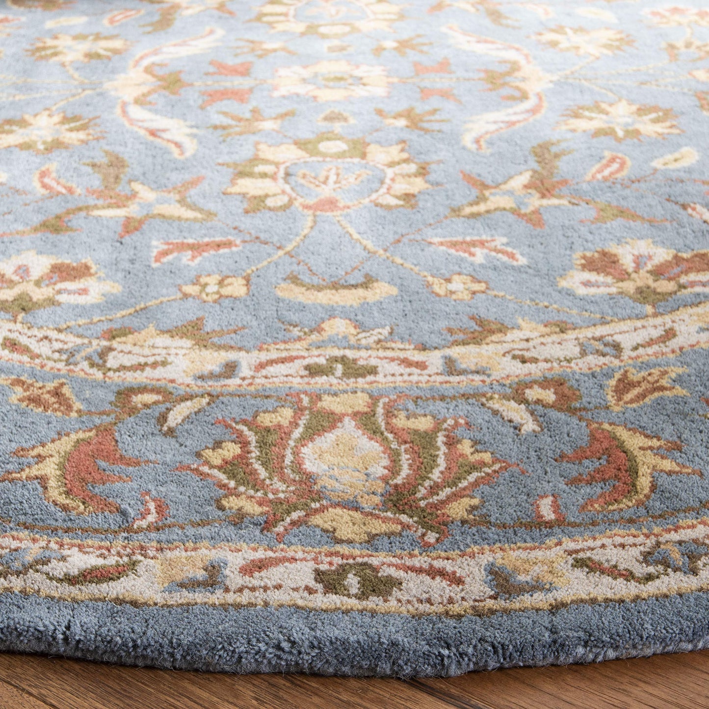 SAFAVIEH Heritage Collection Area Rug - 5' x 8' Oval, Blue & Blue, Handmade Traditional Oriental Wool, Ideal for High Traffic Areas in Living Room, Bedroom (HG969A)